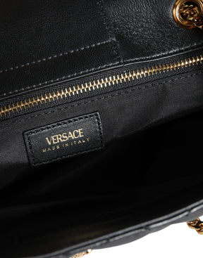 Versace Schwarze gesteppte Nappaleder-Schultertasche mit Kettenriemen
