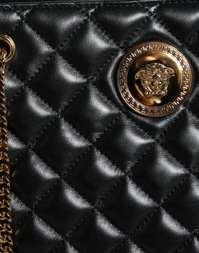 Versace Schwarze gesteppte Nappaleder-Schultertasche mit Kettenriemen