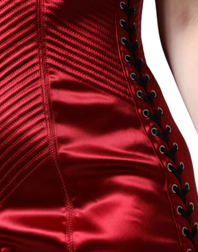 Dolce & Gabbana Rotes Bustier Korsett Spitze Bodycon Midikleid