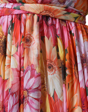 Dolce & Gabbana Multicolor Florales ärmelloses Midikleid mit V-Ausschnitt