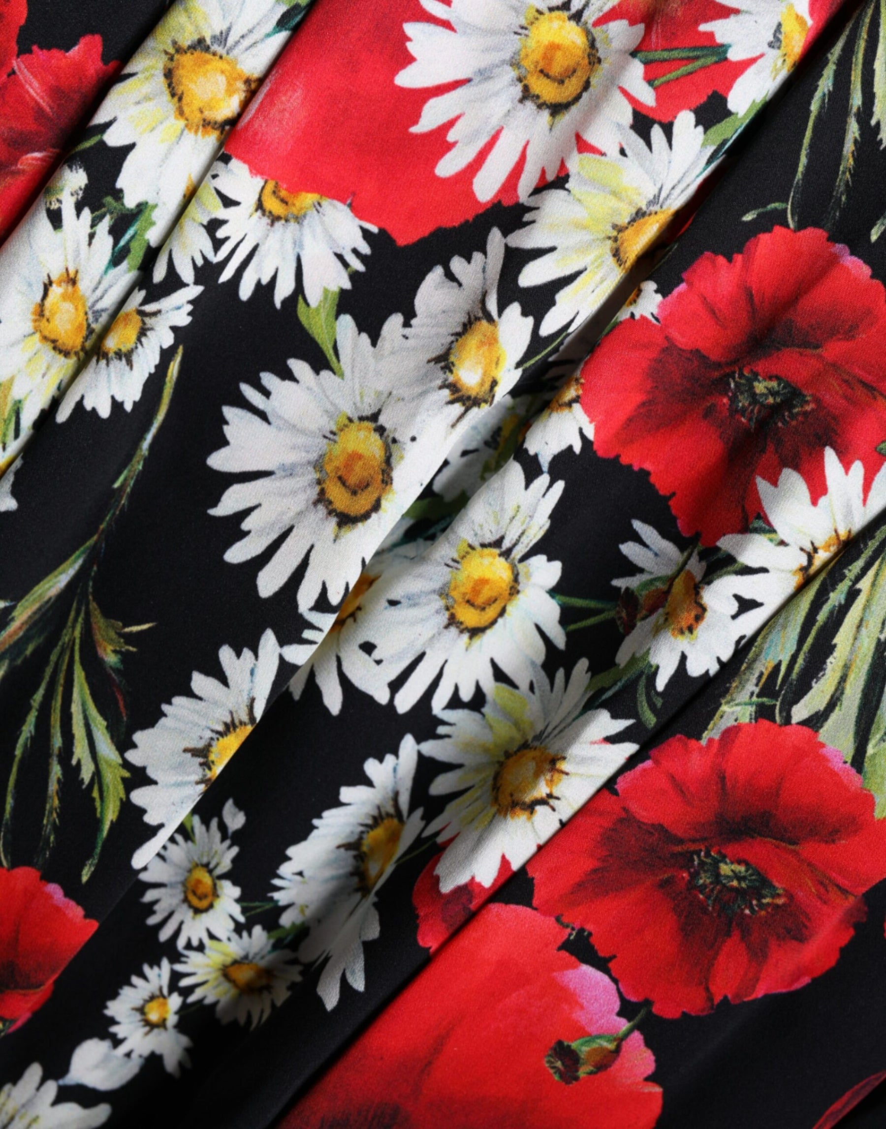 Dolce & Gabbana Schwarzes geblümtes ärmelloses langes Seidenkleid