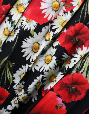 Dolce & Gabbana Schwarzes geblümtes ärmelloses langes Seidenkleid