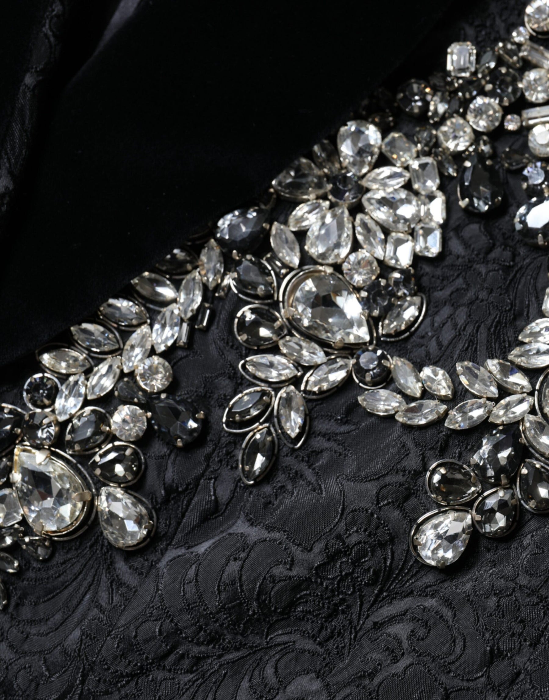 Dolce & Gabbana Schwarzer Jacquard-Kristall-Blumen-Jacke Blazer