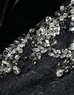 Dolce & Gabbana Schwarzer Jacquard-Kristall-Blumen-Jacke Blazer