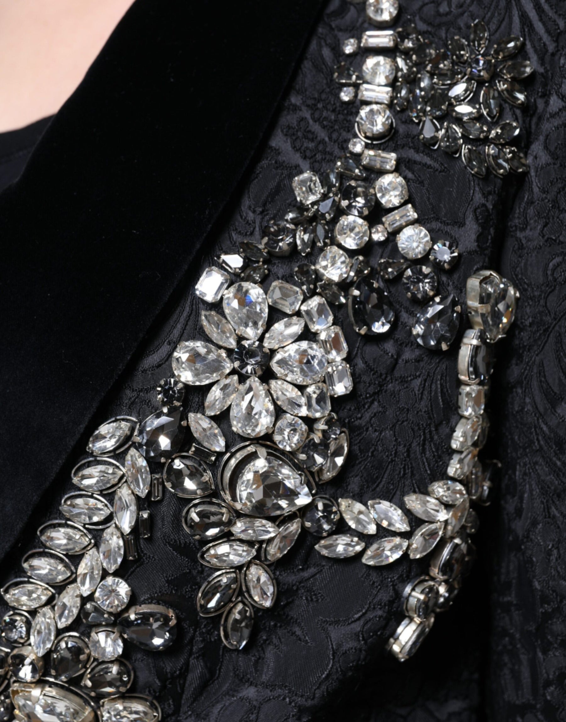 Dolce & Gabbana Schwarzer Jacquard-Kristall-Blumen-Jacke Blazer