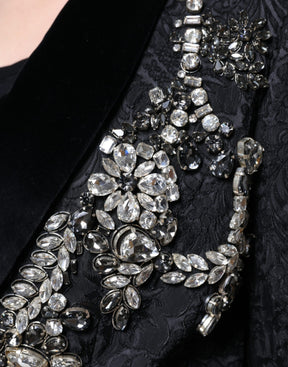 Dolce & Gabbana Schwarzer Jacquard-Kristall-Blumen-Jacke Blazer