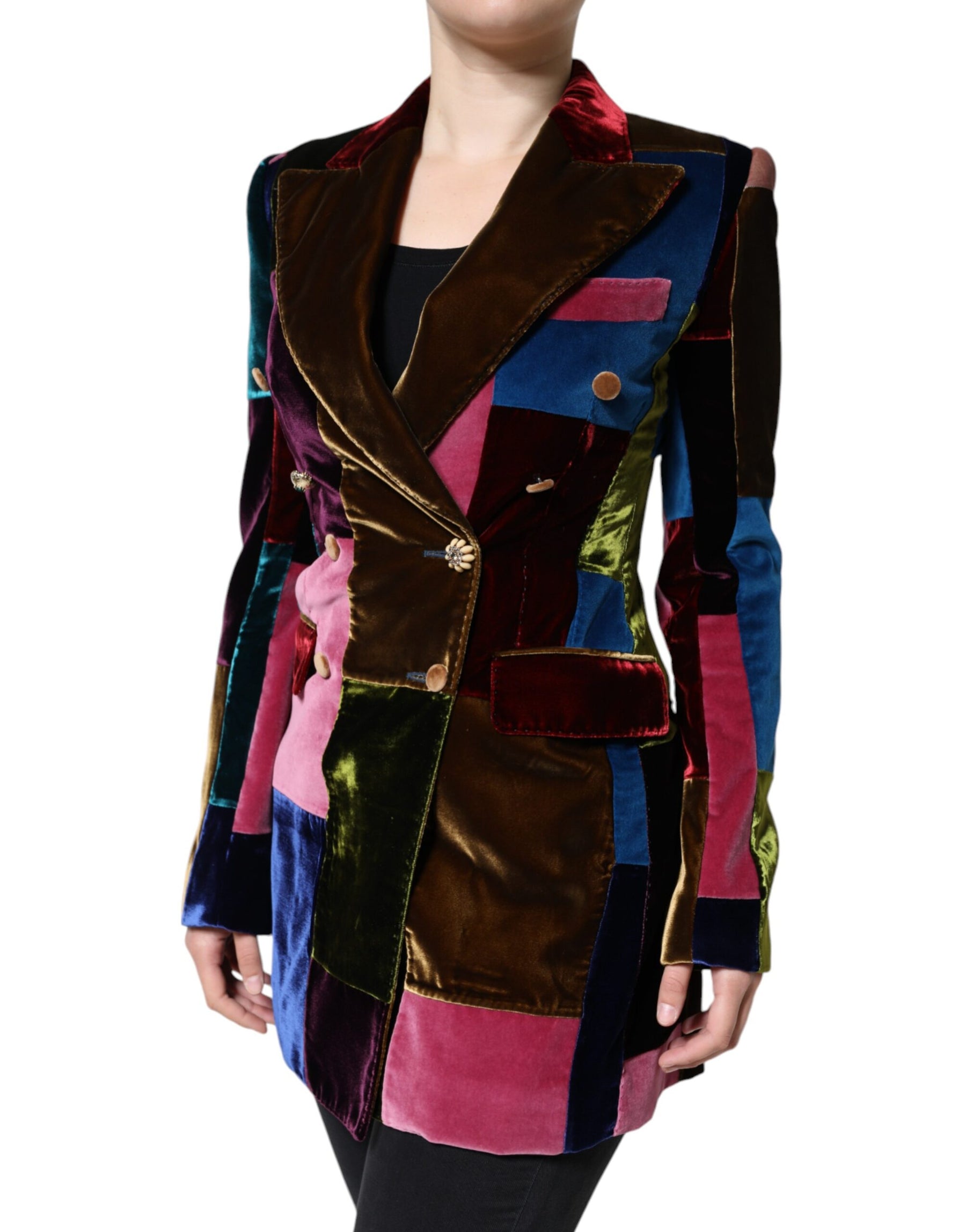Dolce & Gabbana Multicolor Zweireihige Patchwork-Blazerjacke