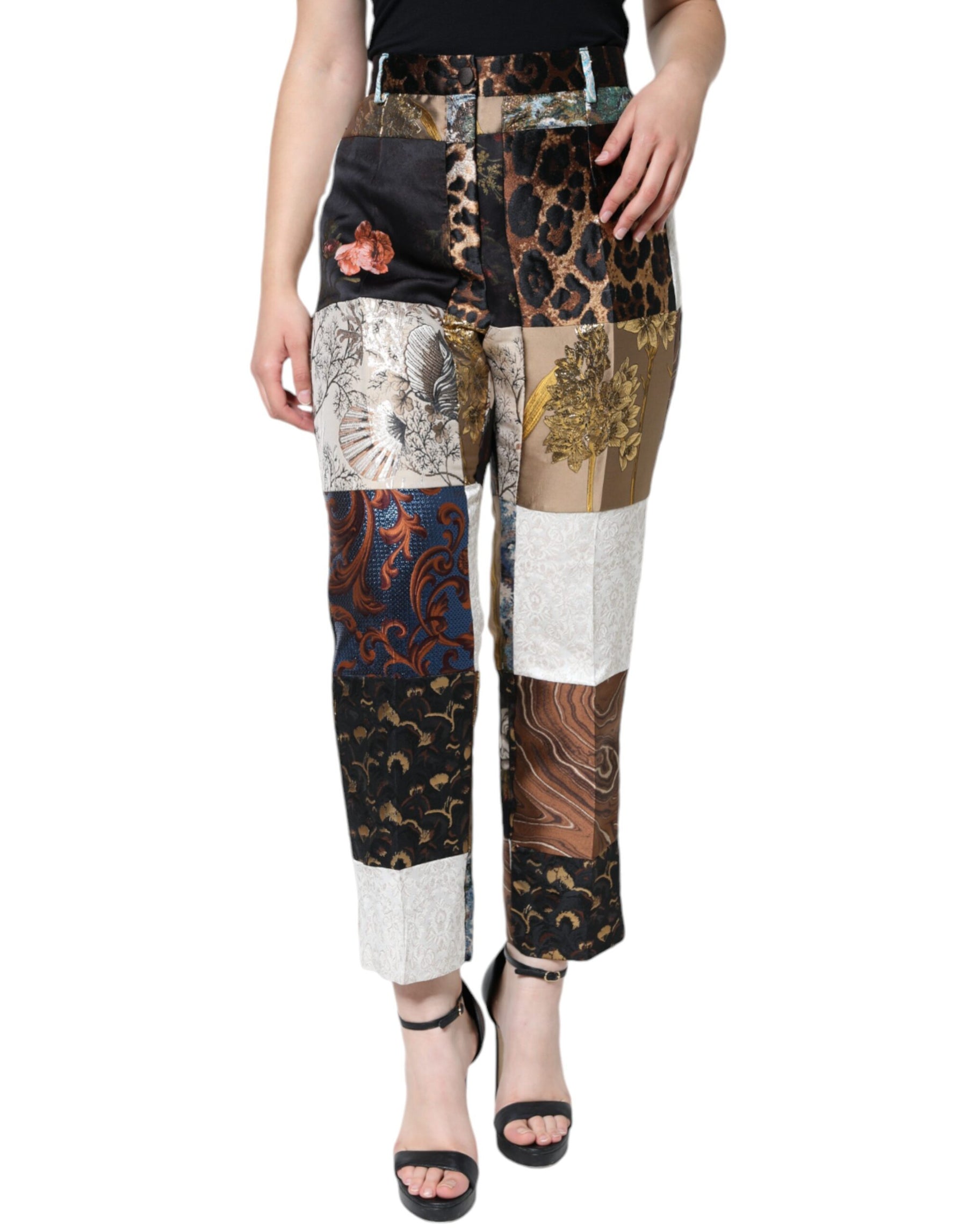 Dolce & Gabbana Multicolor Patchwork Jacquard Hose mit hoher Taille