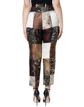 Dolce & Gabbana Multicolor Patchwork Jacquard Hose mit hoher Taille