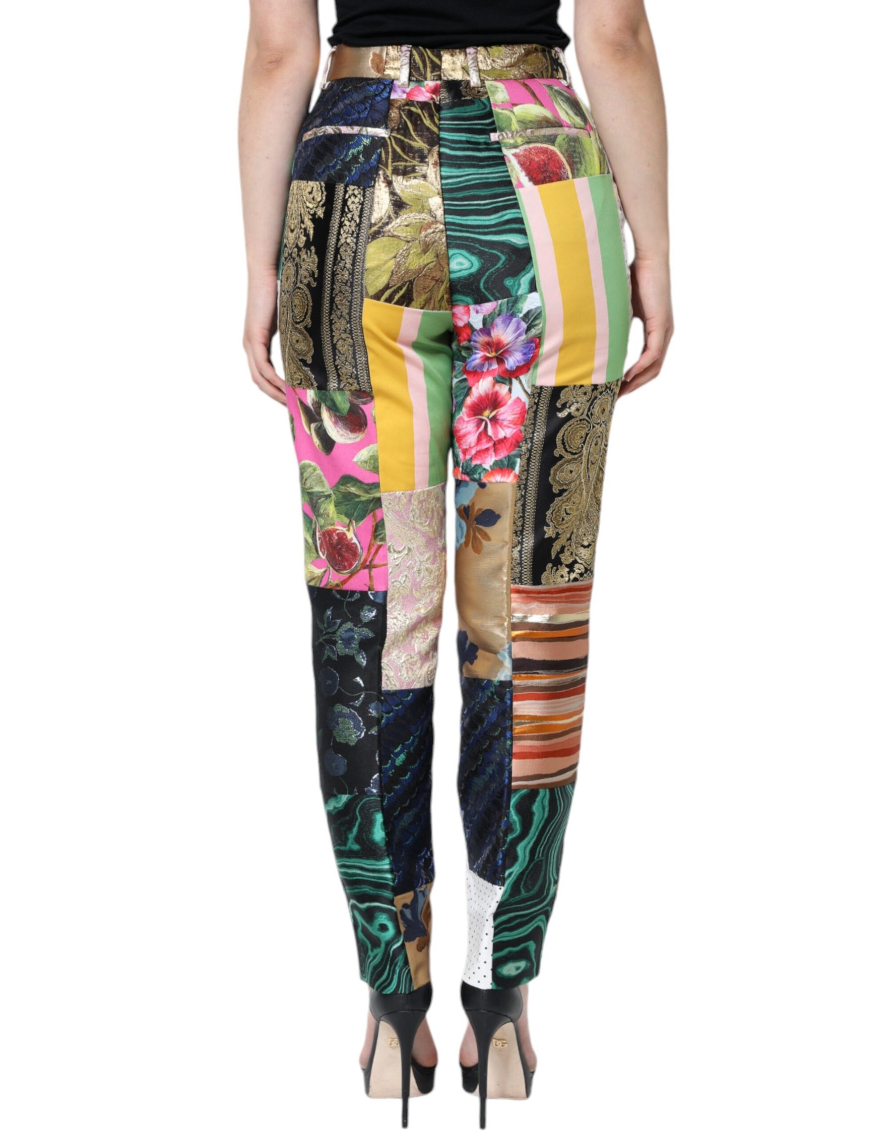 Dolce & Gabbana Multicolor Patchwork Jacquard Hose mit hoher Taille