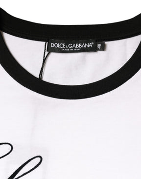 Dolce & Gabbana Weißes Eleganza Print T-Shirt mit kurzen Ärmeln aus Baumwolle