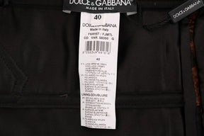 Dolce & Gabbana Schwarzbraunes Kleid aus geblümtem Brokat in A-Linie