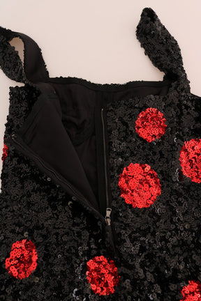 Dolce & Gabbana Schwarz-Rot Paillettenbesetztes Etuikleid