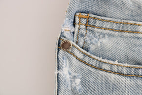 Versace Jeans Blaue Waschung Zerrissene Stretch Slim Fit Jeans
