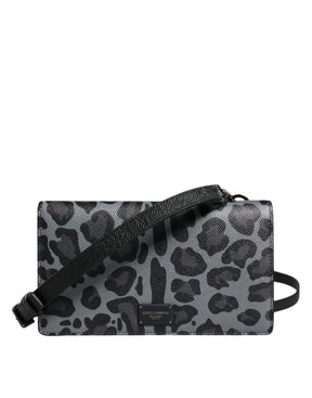 Dolce & Gabbana Schwarzgraue Leopardenleder Bifold Card Slot Crossbody Tasche