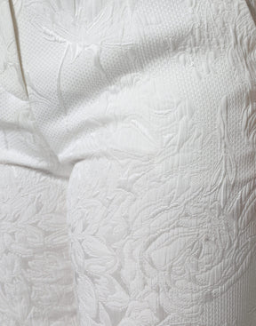 Dolce & Gabbana Weiße geblümte Brokat-Baumwoll-Cropped-Hose