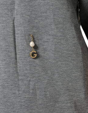 Dolce & Gabbana Graues T-Shirt aus Baumwollmischung mit Verzierungen