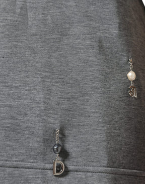 Dolce & Gabbana Graues T-Shirt aus Baumwollmischung mit Verzierungen