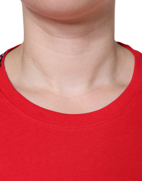 Dolce & Gabbana Rotes Baumwoll-T-Shirt mit Rundhalsausschnitt und kurzen Ärmeln