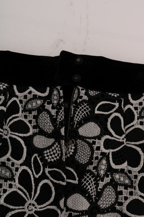 Dolce & Gabbana Floraler Makramee-Spitzen-Kristall-Knopf-Rock