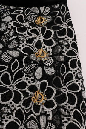 Dolce & Gabbana Floraler Makramee-Spitzen-Kristall-Knopf-Rock