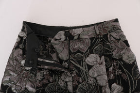 Dolce & Gabbana Graue Brokat-Shorts mit hoher Taille und Blumenmuster