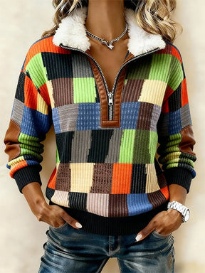 Winter Teddy Sweatshirt Damen Patchwork Warm Kuschelpulli