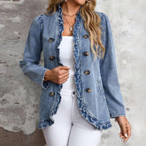Chic & Komfortable Langärmelige Herbsts-Outerwear - Kragenlos & Uni