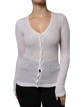 Dolce & Gabbana Weißer Seidenstrickpullover mit Knopfleiste