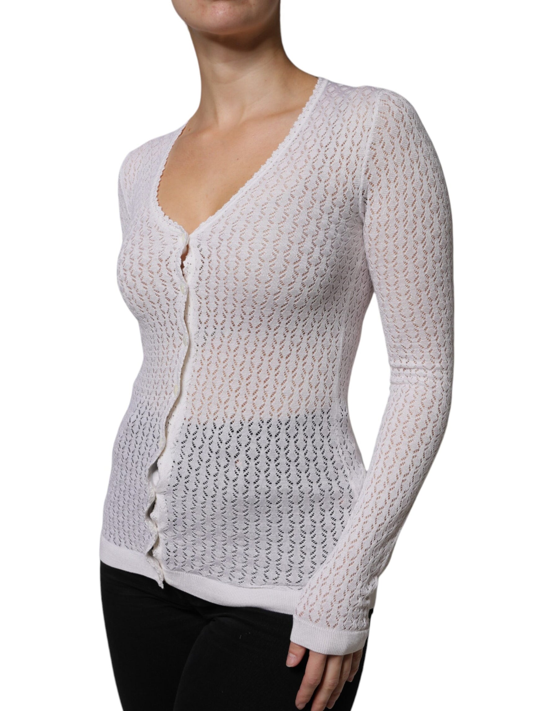 Dolce & Gabbana Weißer Seidenstrickpullover mit Knopfleiste