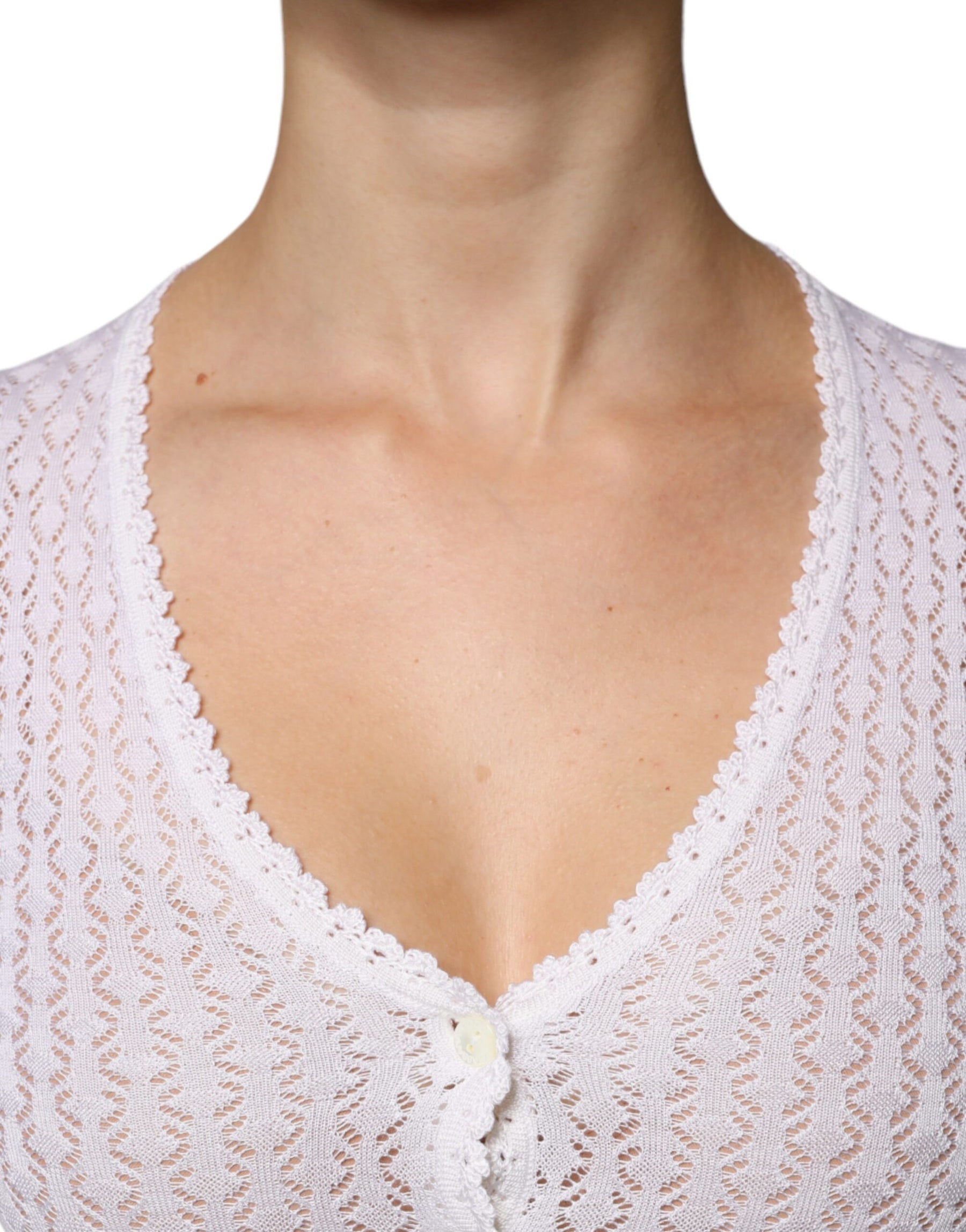 Dolce & Gabbana Weißer Seidenstrickpullover mit Knopfleiste