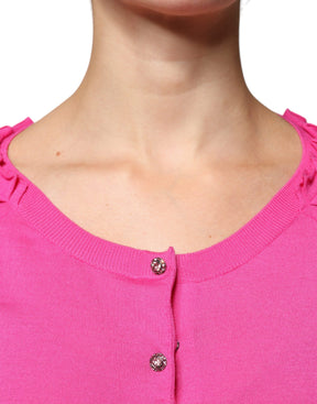 Dolce & Gabbana Rosa Wollstrickjacke mit Knopfleiste