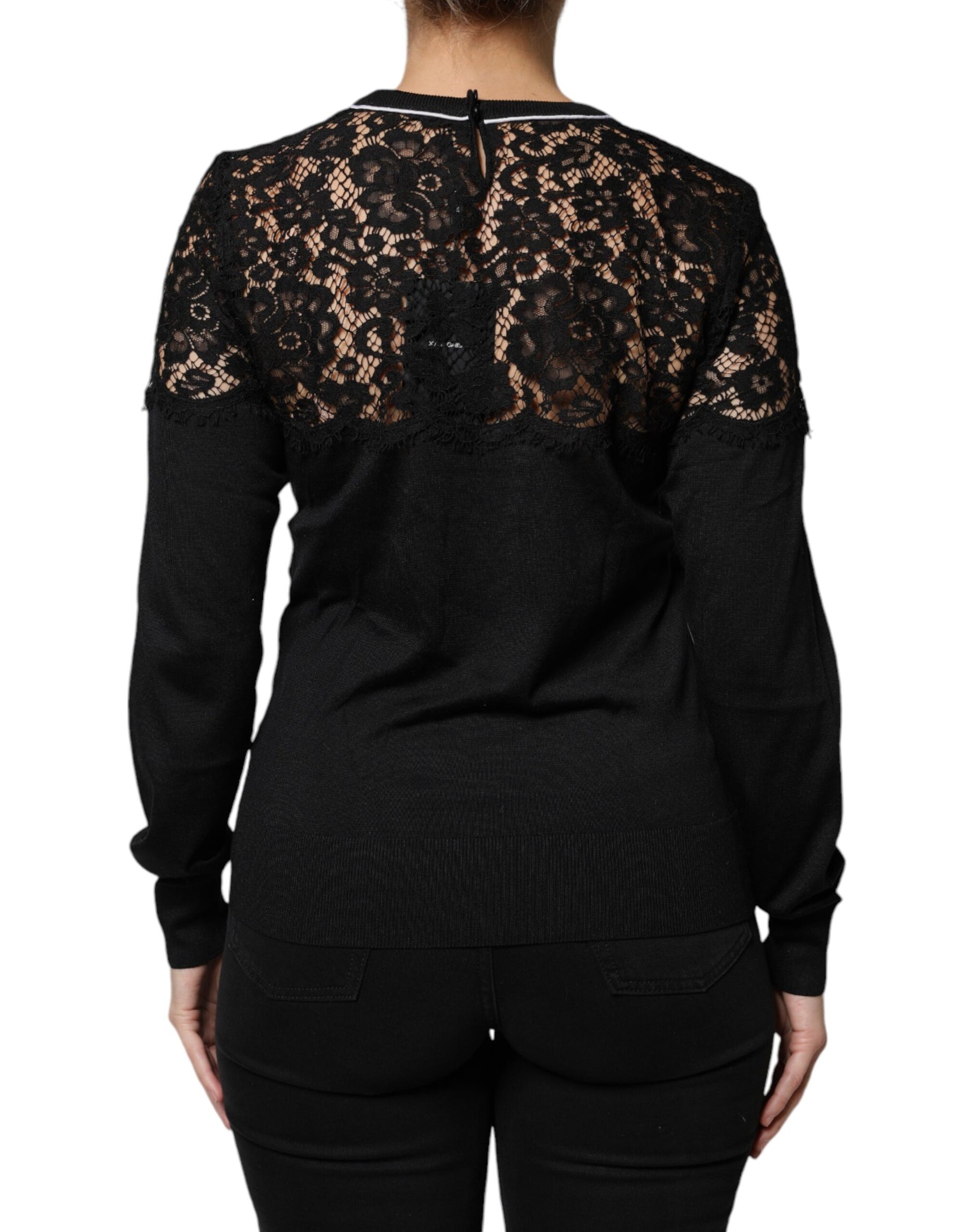 Dolce & Gabbana Schwarzes Pullover-Blusen-Top mit floraler Spitze aus Seide
