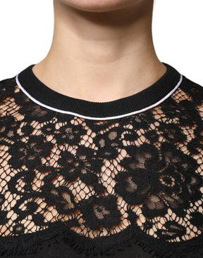 Dolce & Gabbana Schwarzes Pullover-Blusen-Top mit floraler Spitze aus Seide