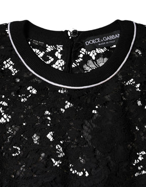 Dolce & Gabbana Schwarzes Pullover-Blusen-Top mit floraler Spitze aus Seide