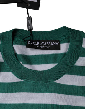 Dolce & Gabbana Weiß Grün Streifen Blatt Rundhals T-Shirt