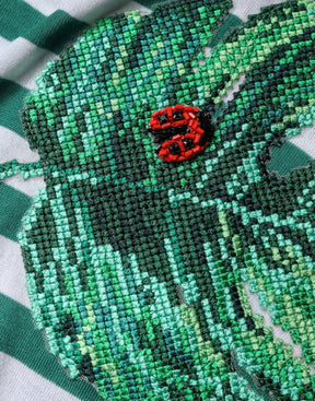 Dolce & Gabbana Weiß Grün Streifen Blatt Rundhals T-Shirt