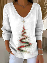 Weißes Weihnachts Damen Longsleeve mit Tannenbaum Print