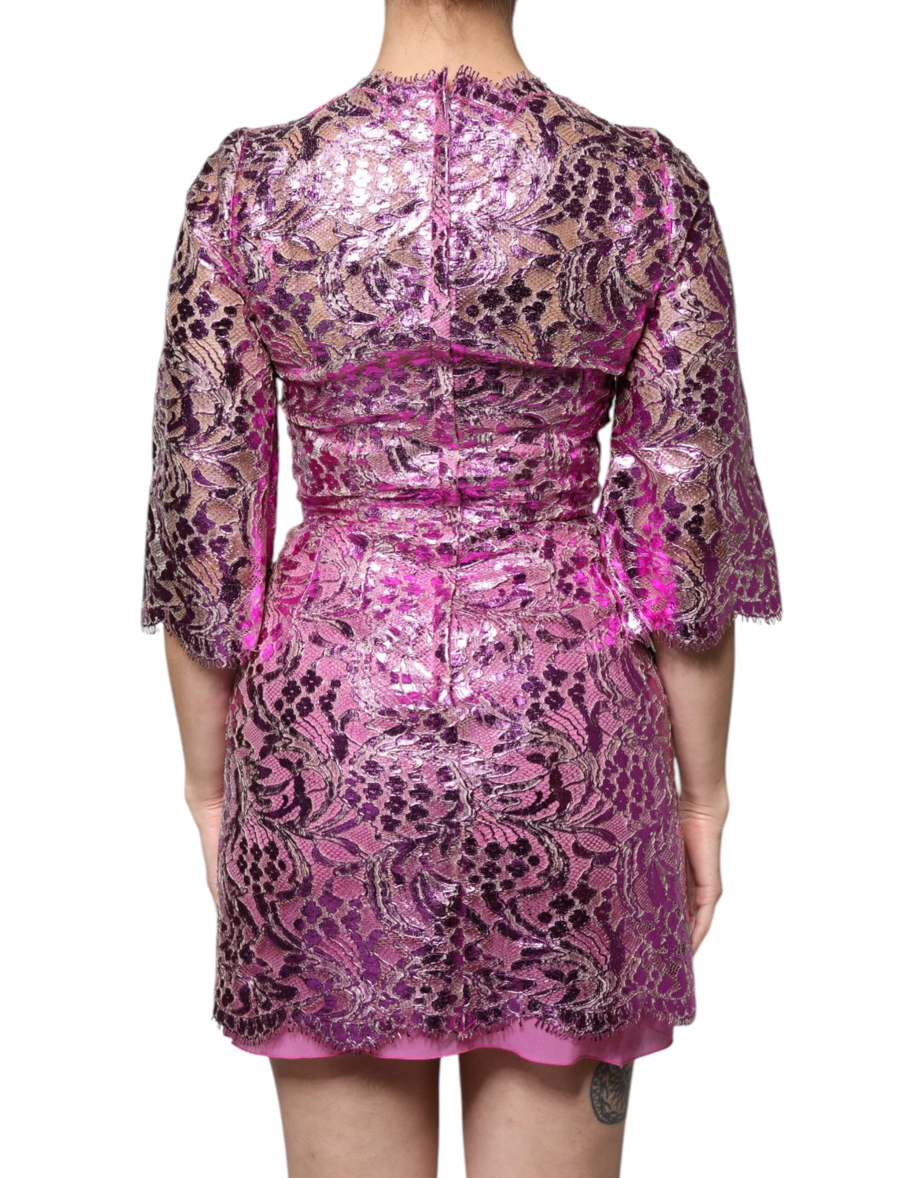 Dolce & Gabbana Fuchsiafarbenes Metallic-Mini-Kleid mit Blumenmuster
