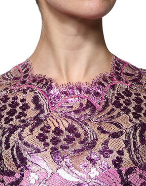 Dolce & Gabbana Fuchsiafarbenes Metallic-Mini-Kleid mit Blumenmuster