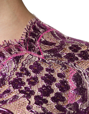 Dolce & Gabbana Fuchsiafarbenes Metallic-Mini-Kleid mit Blumenmuster