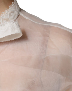 Dolce & Gabbana Weißes Blusentop mit Ascot-Kragen und langen Ärmeln