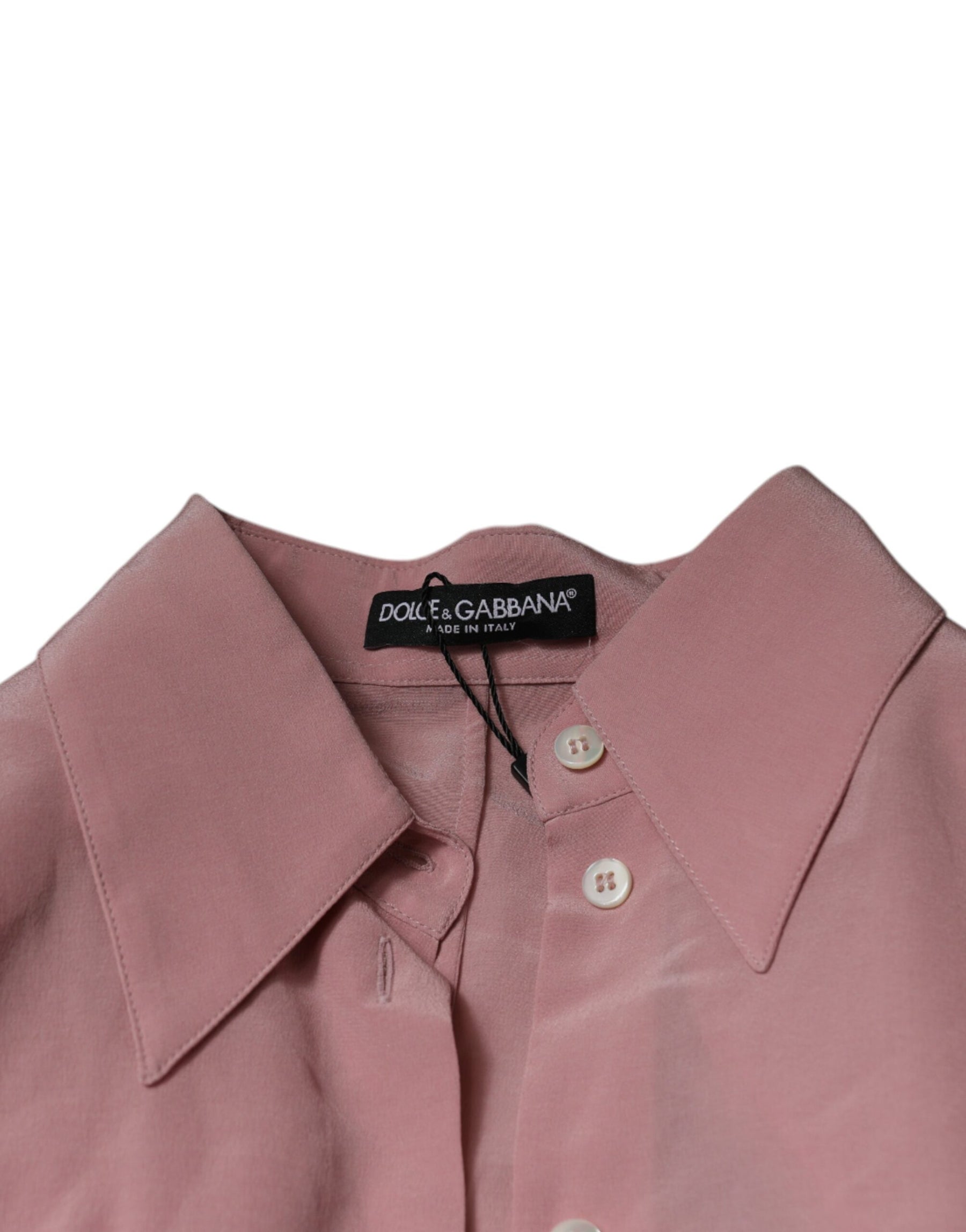 Dolce & Gabbana Rosa Baumwolle Langarm Bluse mit Kragen Top