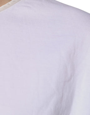 Dolce & Gabbana Weißes Baumwoll-Seiden-Rundhals-Wickelblusen-Top
