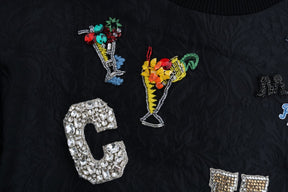 Dolce & Gabbana Schwarzer Brokat Cocktail Kristall Pullover