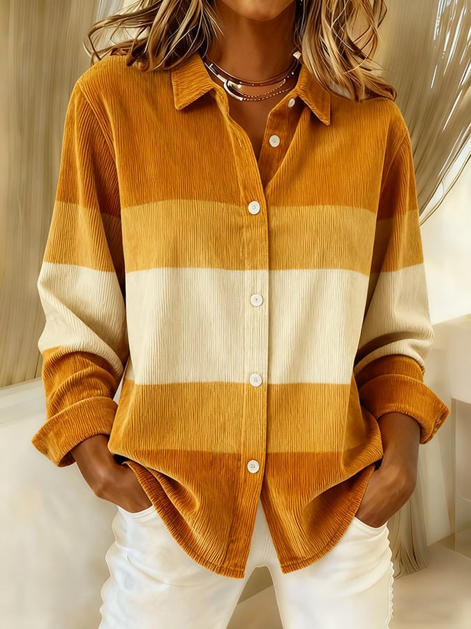 Winter Cordhemd Damen Oversize Karamell Creme warm & chic