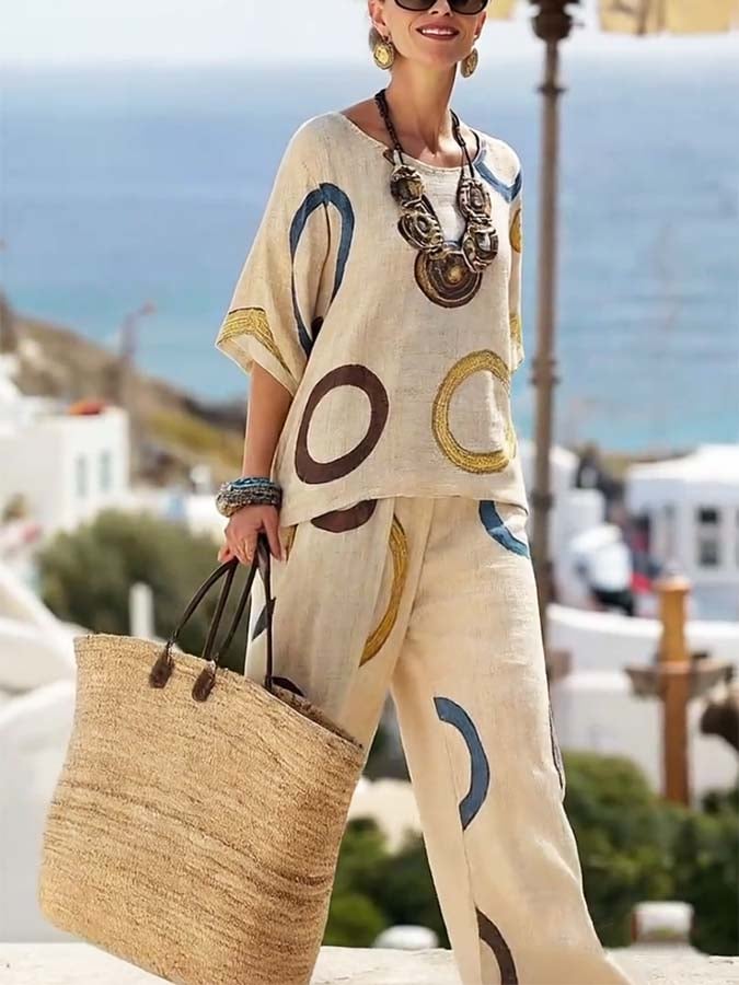 Bequemes Beige Short Sleeve Two Piece Set - Herbstserwachen mit Stil