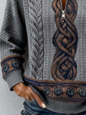 Damen Winter Pullover Sweatshirt Teddykragen Warm Zopfstrick