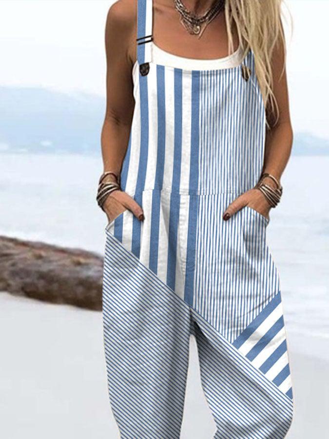 Blue Sleeveless Striped Jumpsuit - Der modische Herbstsbegleiter für jeden Anlass