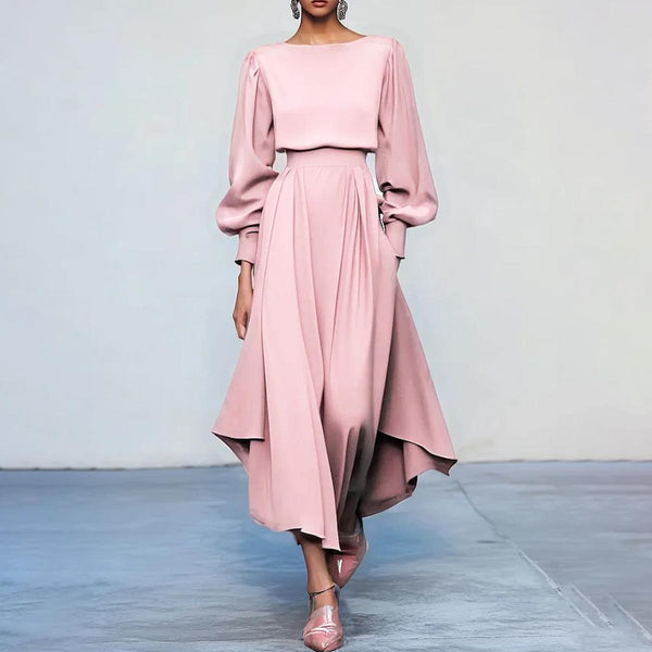 Sweet Pink Plain Long Sleeve Maxi Dress - Herbsts-Lieblingskleid in A-Linie